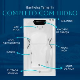 Banheira Retangular Tamarin Completa com Hidro em Acrílico - 220v - 4