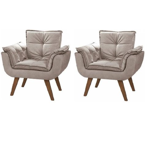 Kit 2 Poltronas Opala Cadeira Decorativas Suede Cappuccino para Sala Escritório Recepção - Az Decor