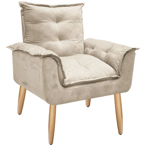 Poltrona Opala Cadeira Decorativa Suede Bege para Sala Escritório Recepção - Az Decor