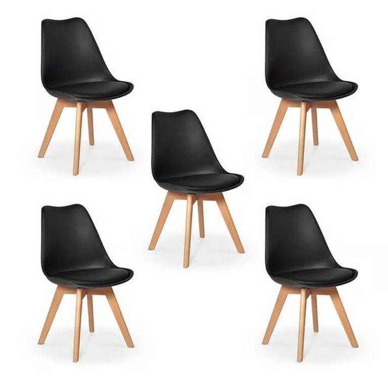 Kit 5 Cadeiras Eames Wood Leda Design Preta Kit 5 Cadeiras Eames Wood Leda Design Preta