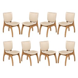 Kit 8 Cadeiras para Mesa de Jantar 44 x 86 Cm Irlanda Madeira Maciça Imbuia Linho Bege M58 - RMI - 1