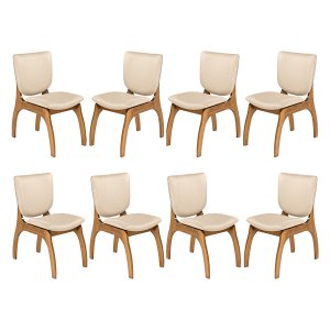 Kit 8 Cadeiras para Mesa de Jantar 44 x 86 Cm Irlanda Madeira Maciça Imbuia Linho Bege M58 - RMI