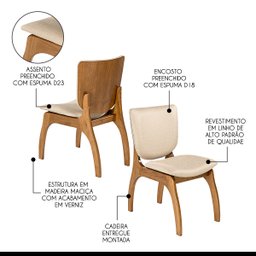Kit 8 Cadeiras para Mesa de Jantar 44 x 86 Cm Irlanda Madeira Maciça Imbuia Linho Bege M58 - RMI - 4
