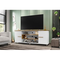 Rack para Tv Odeon Cinamomo com Branco - Bechara Móveis - 2