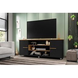 Rack para Tv Odeon Cinamomo Preto Fosco - Bechara Móveis - 2 Rack para Tv Odeon Cinamomo Preto Fosco - Bechara Móveis - 2