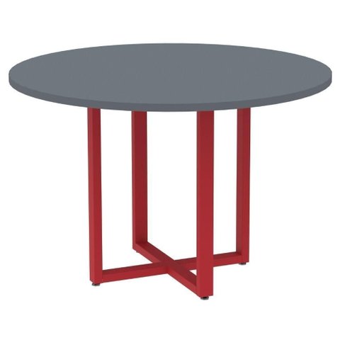 Mesa de Reunião Redonda P25 Pandin 110 Cm (largura) Tampo Mdp Grafito Pé Aço Tubular Vermelho