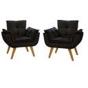 Ver imagem 1 de Kit 2 Poltrona Suede Preto Cadeira Decorativa Julia Sala Recepção Pés Caramelo