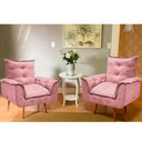 Ver imagem 2 de Kit 2 Poltrona Suede Rosê Cadeira Decorativa Julia Opala Sala Recepção Pés Caramelo