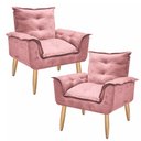 Ver imagem 1 de Kit 2 Poltrona Suede Rosê Cadeira Decorativa Julia Opala Sala Recepção Pés Caramelo