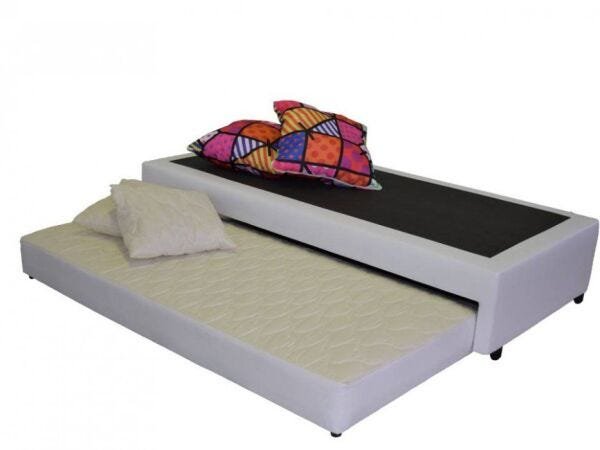 Bicama 2 em 1 Solteirão 110x188x0,40 com Cama Auxiliar em Espuma Ortopédica Corino Branco