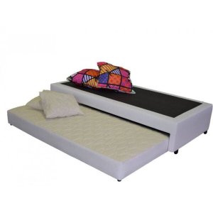Bicama 2 em 1 Solteirão 110x188x0,40 com Cama Auxiliar em Espuma Ortopédica Corino Branco