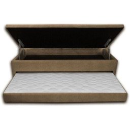 Bicama Box Baú 3 em 1 Solteirão 110x188x046 com Cama Auxiliar Ortopédica Firme Sued Bege - 1