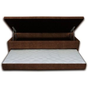Cama Box Baú 3 em 1 Solteiro Sued Marrom com Cama Auxiliar Ortopédica Firme