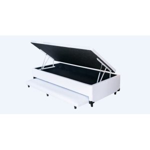 Cama Box Baú 3 em 1 Solteiro Medida Especial Corino Branco com Cama Auxiliar Ortopédica Firme