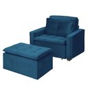 Ver imagem 4 de Poltrona Cama Retrátil Reclinável Com Puff Suede Azul Descanso - Larbelle