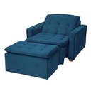 Ver imagem 3 de Poltrona Cama Retrátil Reclinável Com Puff Suede Azul Descanso - Larbelle