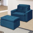 Ver imagem 5 de Poltrona Cama Retrátil Reclinável Com Puff Suede Azul Descanso - Larbelle