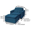 Ver imagem 2 de Poltrona Cama Retrátil Reclinável Com Puff Suede Azul Descanso - Larbelle