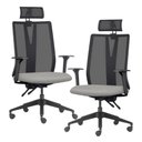 Ver imagem 1 de Kit 2 Cadeiras Escritório Giratória Presidente Flow F02 Base Preta Crepe Cinza - Lyam Decor