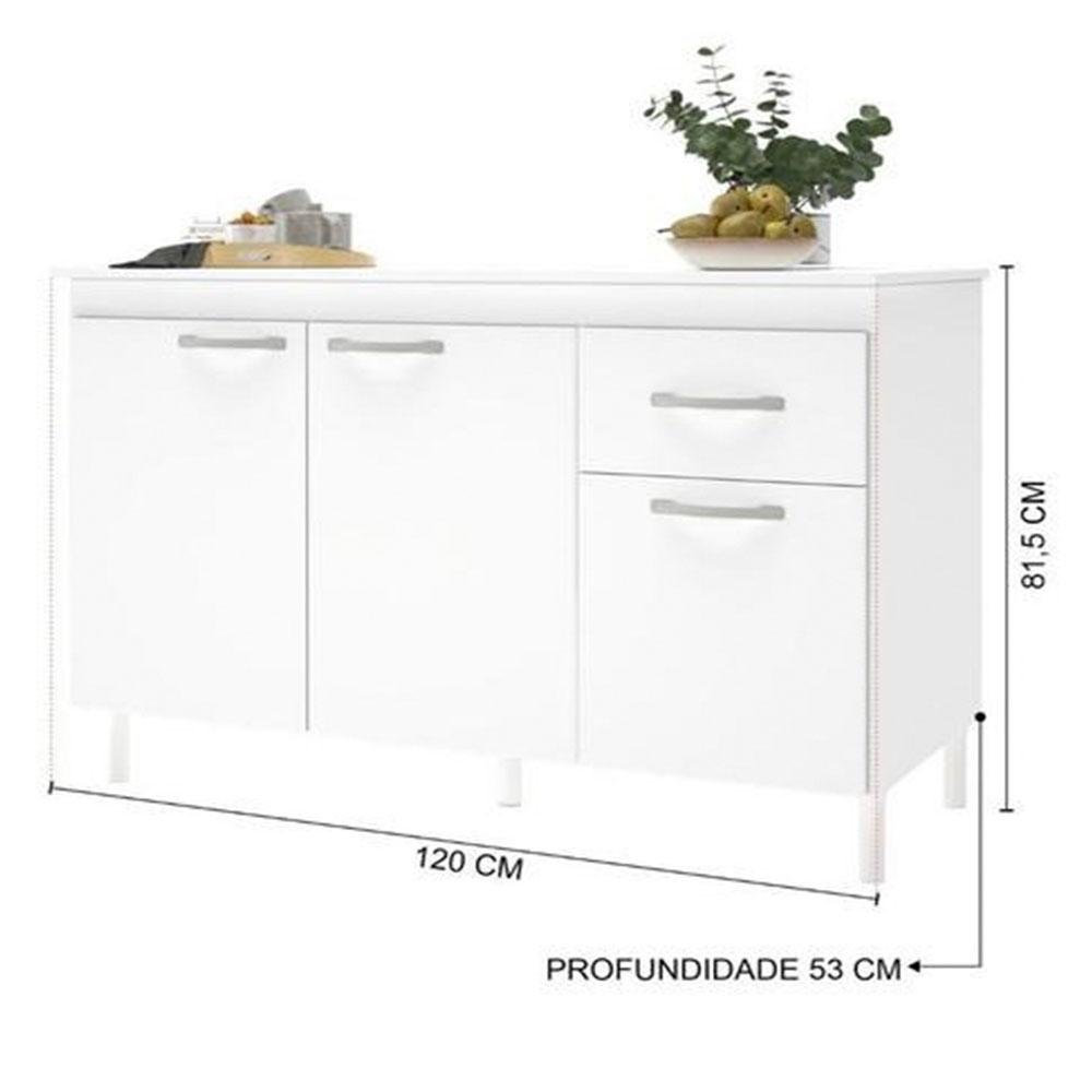 Balcão de Pia Indékes 2 Portas, sem Tampo Branco, 120 Cm - 3