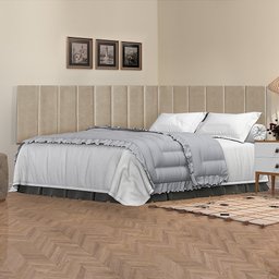 Cabeceira Cama Box casal 140 cm suspensa estofada em L - Proteção Lateral - Bege - 1