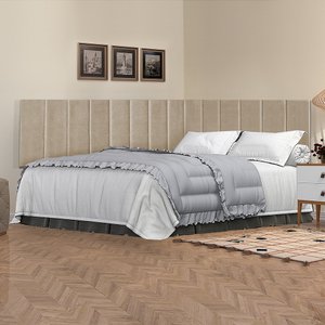 Cabeceira Cama Box casal 140 cm suspensa estofada em L - Proteção Lateral - Bege