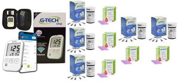 Kit Medidor de Glicose Free Lite Smart Completo com Bluetooth G-TECH + 250 Tiras + 250 Lancetas - 1