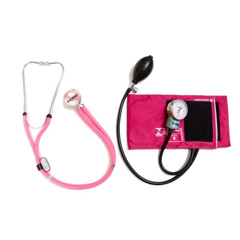 Aparelho Pressão Adulto Nylon Fecho de Contato Rosa + Estetoscópio Rappaport P.A. MED