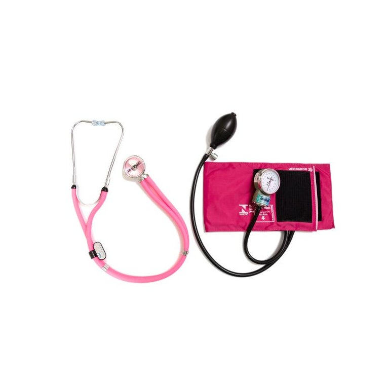 Aparelho Pressão Adulto Nylon Fecho de Contato Rosa + Estetoscópio Rappaport P.A. MED