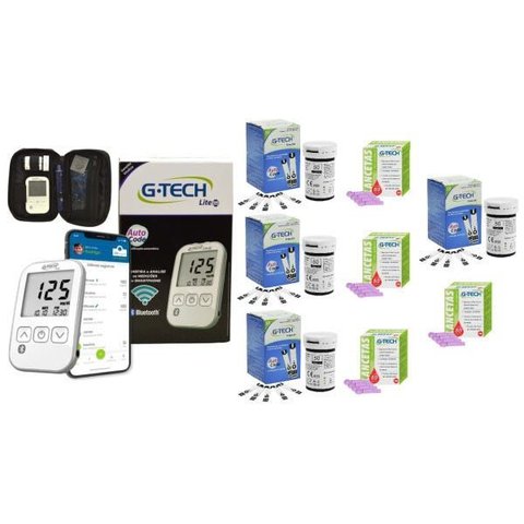 Kit Medidor de Glicose Free Lite Smart Completo com Bluetooth G-tech + 200 Tiras + 200 Lancetas