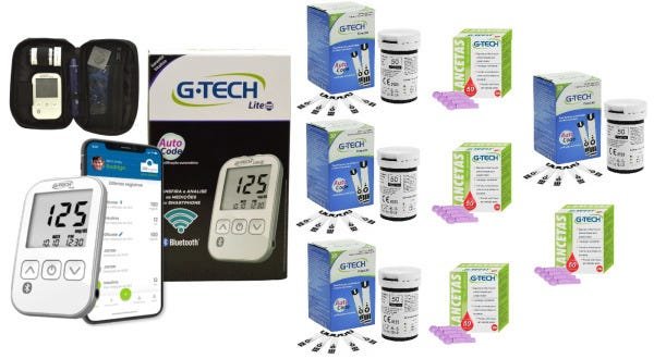 Kit Medidor de Glicose Free Lite Smart Completo com Bluetooth G-TECH + 200 Tiras + 200 Lancetas - 1