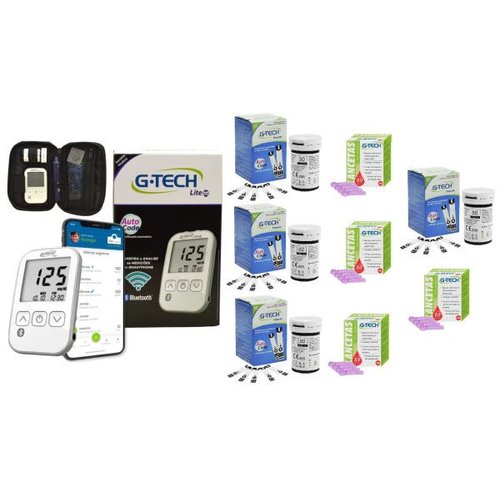 Kit Medidor Glicose G-Tech Free 1 Completo + 200 Tiras + 200 Lancetas