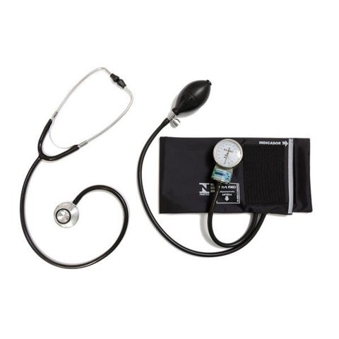 Aparelho Pressão Adulto Nylon Fecho de Contato Preto + Estetoscópio Adulto Duosson P.a. Med