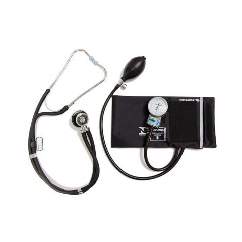 Aparelho Pressão Adulto Nylon Fecho de Contato Preto + Estetoscópio Rappaport P.a. Med