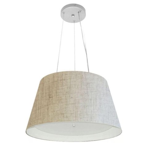 Lustre Pendente Cone Vivare Md-4119 Cúpula em Tecido 21x40x30cm - Bivolt Rustico-bege-branco 127/