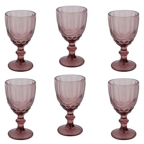 Jogo de 6 Taças Marsala Rosa Vidro para Vinho Água Drinks - 17x8,8cm