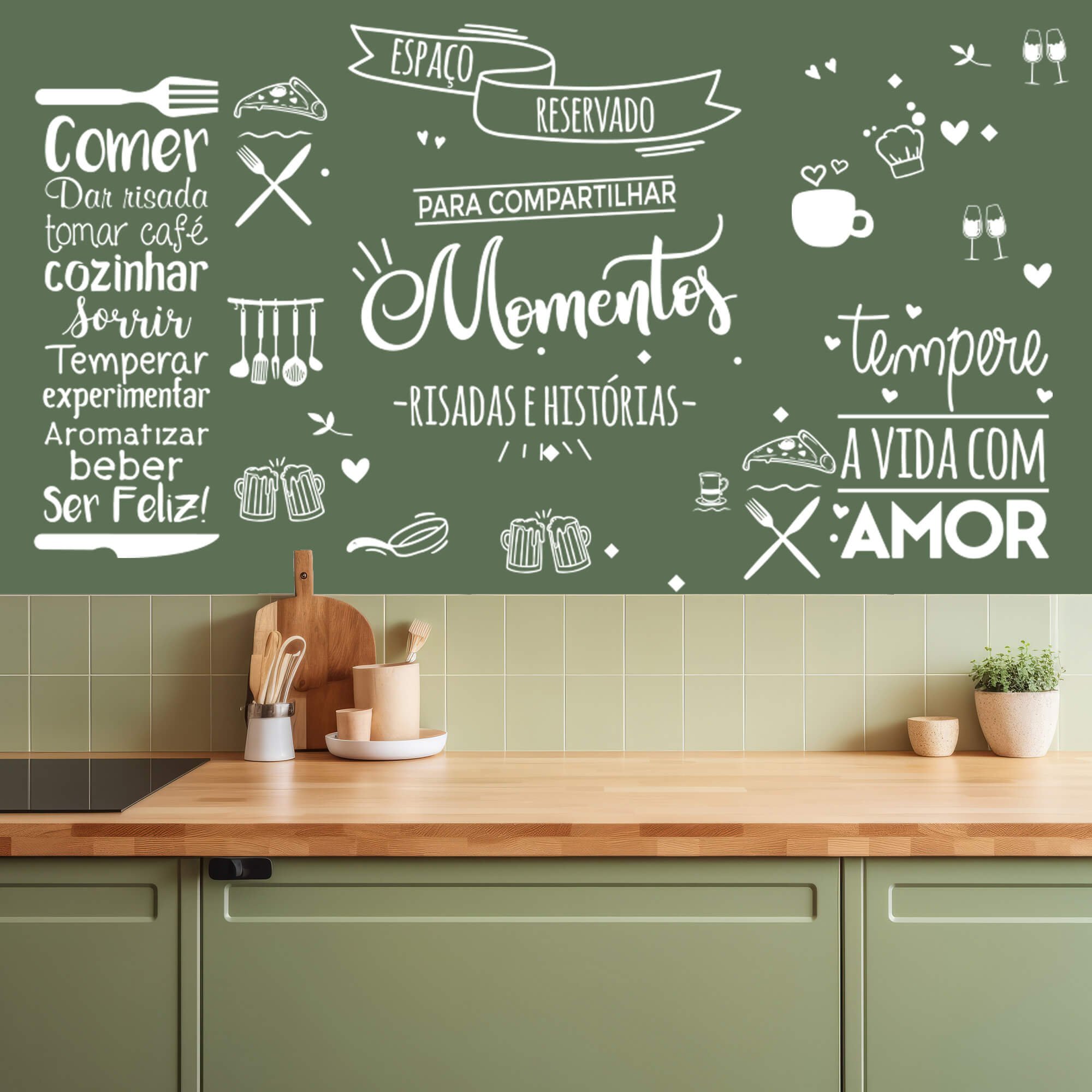 Kit de Adesivos Composição Frases Cozinha Espaço Reservado Compartilhar Momentos