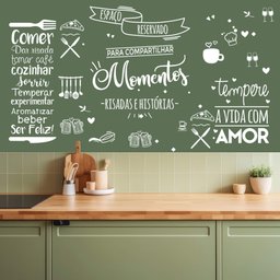 Kit de Adesivos Composição Frases Cozinha Espaço Reservado Compartilhar Momentos - 1