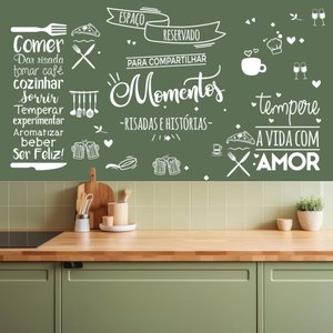 Kit de Adesivos Composição Frases Cozinha Espaço Reservado Compartilhar Momentos