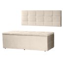 Ver imagem 1 de Kit Cabeceira Painel e Calçadeira Baú Queen 1,60m Roma Suede Bege Sky Mobile