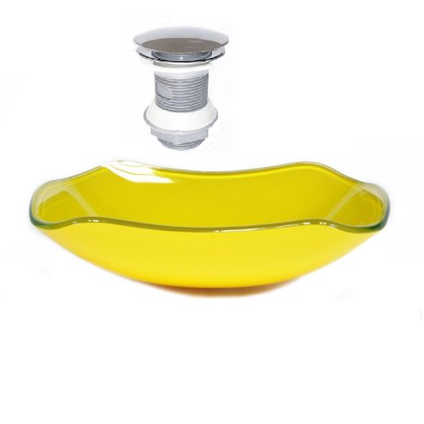 CUBA DE VIDRO ABAULADA 45CM AMARELO + VALVULA CLICK