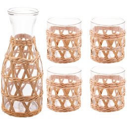 Jarra e Copos Wolff Vidro Sisal 5pçs Garrafa para Suco 800ml Copos Baixos 320ml - 1