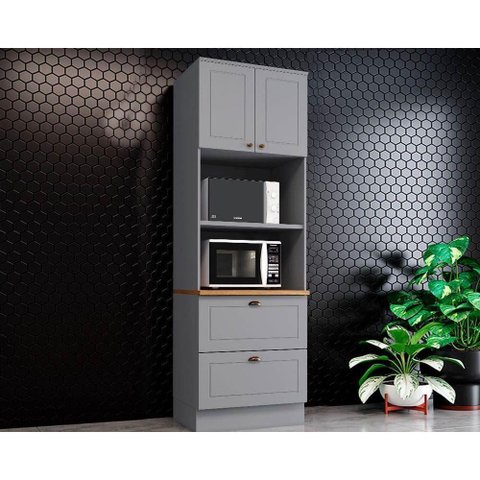 Paneleiro de Cozinha Modulado Americana C/ 2 Portas e 2 Gavetas (2 Fornos) 71.5cm Cinza/naturehenn