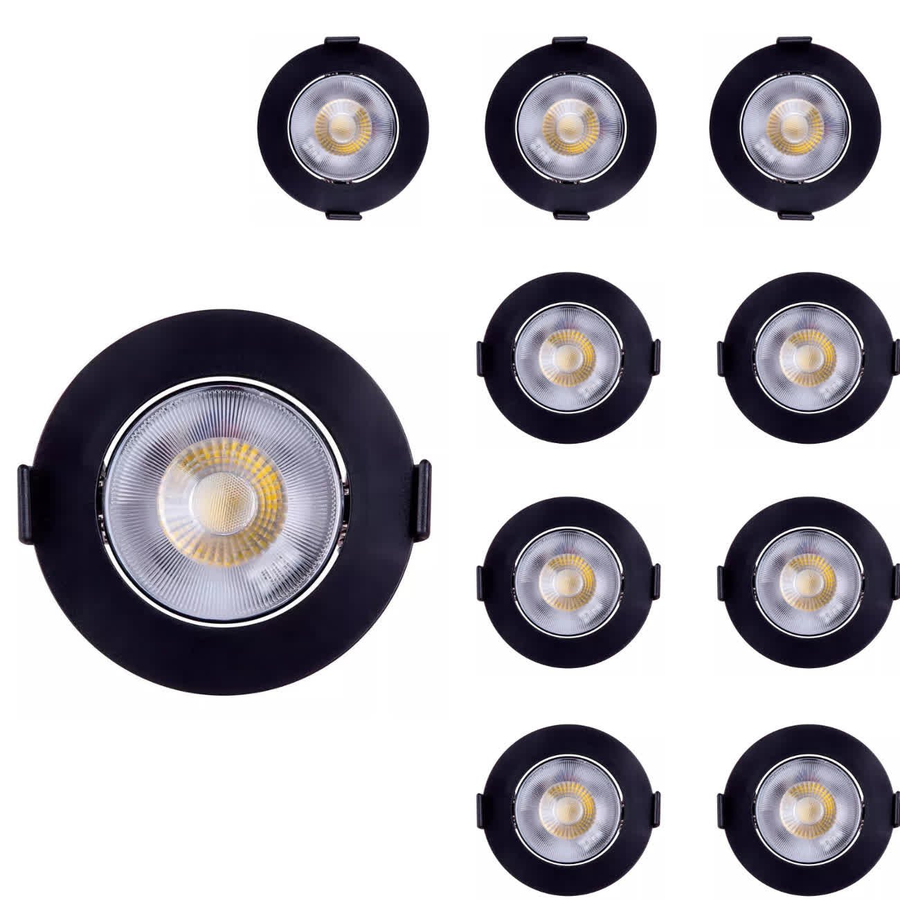 Kit 10 Spot Led Preto 5w 6000k Redondo 90x90 Mm Embutir