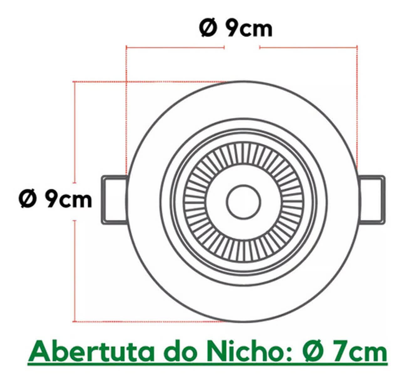 Kit 10 Spot Led Preto 5w 6000k Redondo 90x90 Mm Embutir - 6