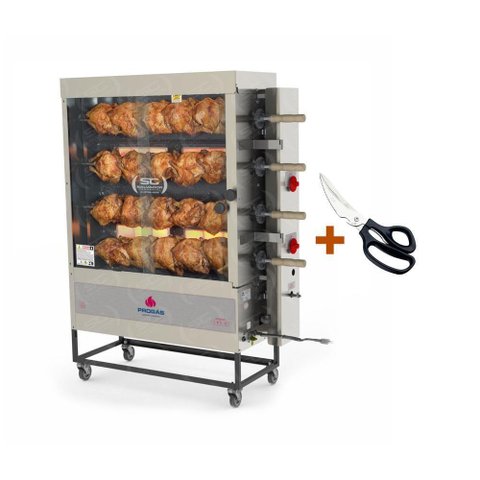 Assador de Frango Gás 4 Espetos Infra Pr-621 Progás + Tesoura Multifuncional Tramontina Bivolt