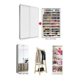 Sapateira Sem Espelho + Sapateira Espelho + Arara + Livreiro - Branco - 2