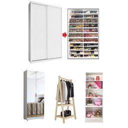 Sapateira Sem Espelho + Sapateira Espelho + Arara + Livreiro - Branco - 1