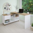 Ver imagem 5 de Mesa Para Computador Escrivaninha Em L Gold 2 Gavetas E Nichos Branco/Olmo - Artany