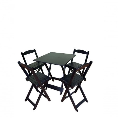 Conjunto Dobrável 70x70 com 4 Cadeiras Preto Bar Restaurante